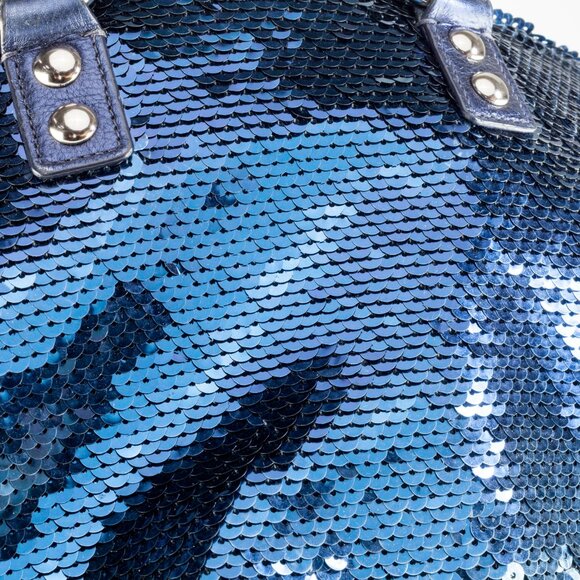 Coach Poppy Blue Sequin Spotlight Purse w/ Disco Ball Bag Charm XL - Picture 6 of 9